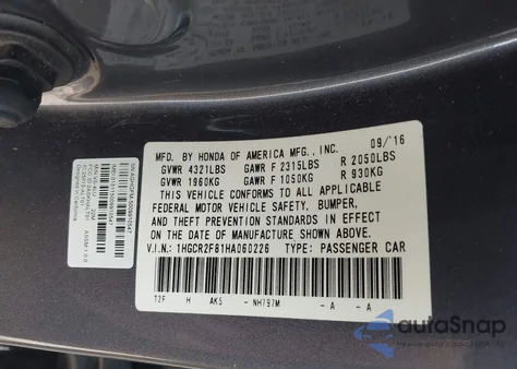 2017 Honda Accord Ex-L из США, поврежденный, VIN 1HGCR2F81HA060226